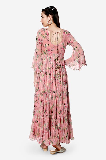 Bha Sha Anisha Floral Print Anarkali With Dupatta