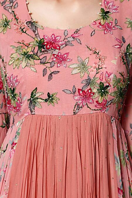 Buy Bha Sha Pink Georgette, Net, Satin Beads, Anisha Floral Print Anarkali With Dupatta Online at Aza Fashions Buy_Bha Sha_Pink Georgette, Net, Satin Beads, Anisha Floral Print Anarkali With Dupatta _Online_at_Aza_Fashions