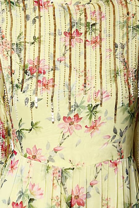 Shop Bha Sha Green Georgette, Net, Satin Ellora Tiered Floral Print Anarkali With Dupatta Online at Aza Fashions Shop_Bha Sha_Green Georgette, Net, Satin Ellora Tiered Floral Print Anarkali With Dupatta _Online_at_Aza_Fashions