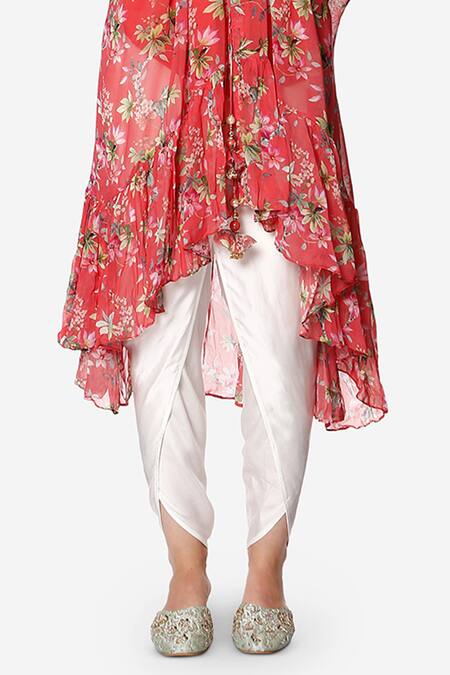 Shop Bha Sha Coral Georgette, Cotton Satin Pearls, Elsa Formal Print Kaftan And Tulip Pant Set Online at Aza Fashions Shop_Bha Sha_Coral Georgette, Cotton Satin Pearls, Elsa Formal Print Kaftan And Tulip Pant Set _Online_at_Aza_Fashions