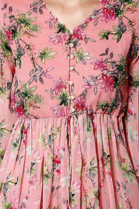 Bha Sha Pink Georgette, Net Sequins, Pearls, Ina Printed Peplum Tunic Sharara Set at Aza Fashions Bha Sha_Pink Georgette, Net Sequins, Pearls, Ina Printed Peplum Tunic Sharara Set _at_Aza_Fashions