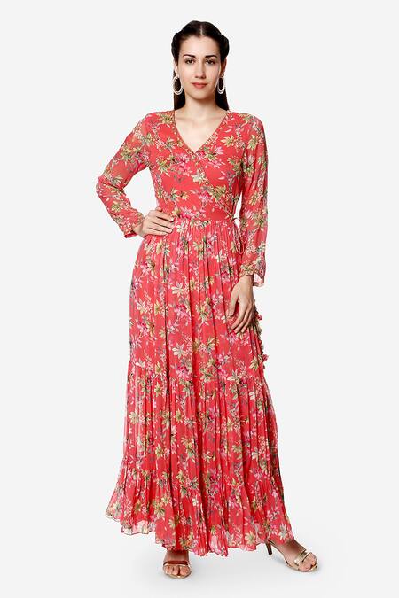 Bha Sha_Coral Georgette, Net, Cotton Sequins, Cut Work Jiana Print Angarkha Pant Set _Online_at_Aza_Fashions