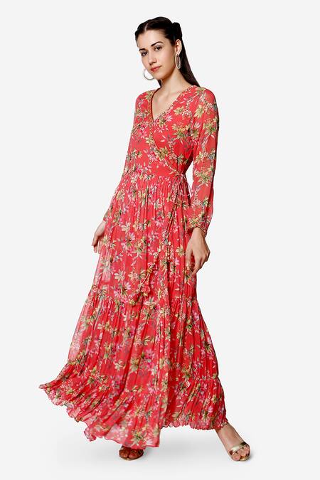 Buy_Bha Sha_Coral Georgette, Net, Cotton Sequins, Cut Work Jiana Print Angarkha Pant Set _Online_at_Aza_Fashions