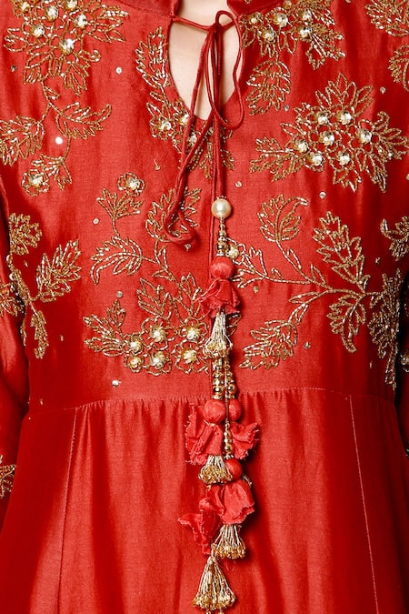 Shop Bha Sha Coral Chanderi, Net, Satin Sequins Misha Embroidered Anarkali With Dupatta Online at Aza Fashions Shop_Bha Sha_Coral Chanderi, Net, Satin Sequins Misha Embroidered Anarkali With Dupatta _Online_at_Aza_Fashions