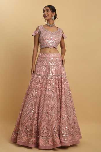 Aham-Vayam_Pink Cotton, Georgette, Net, Organza Snehashish Blouse Bridal Lehenga Set _Online_at_Aza_Fashions