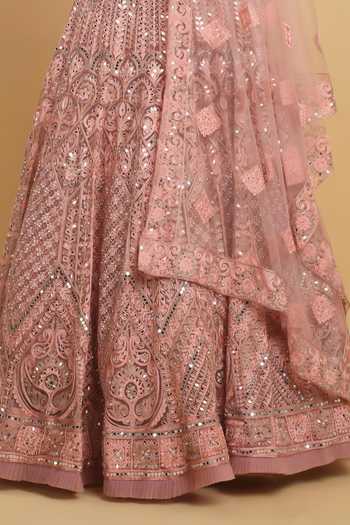 Buy_Aham-Vayam_Pink Cotton, Georgette, Net, Organza Snehashish Blouse Bridal Lehenga Set _Online_at_Aza_Fashions