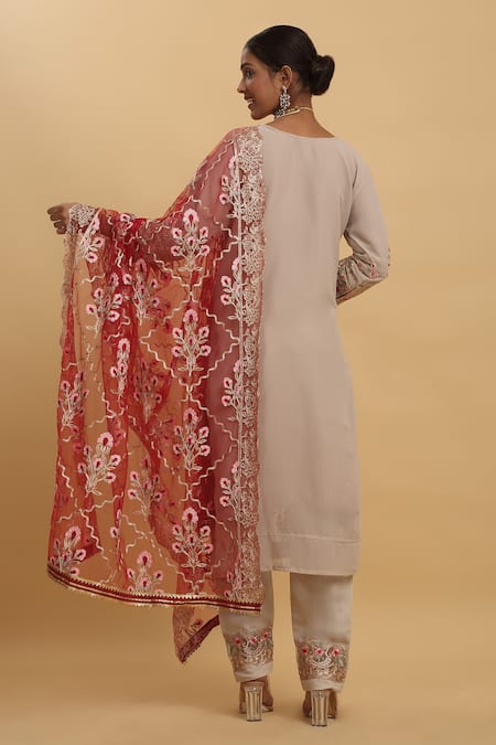 Aham-Vayam Floral Work Kurta Pant Set 