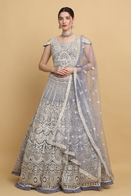 Aham-Vayam Mayurupwan Embroidered Bridal Lehenga Set 