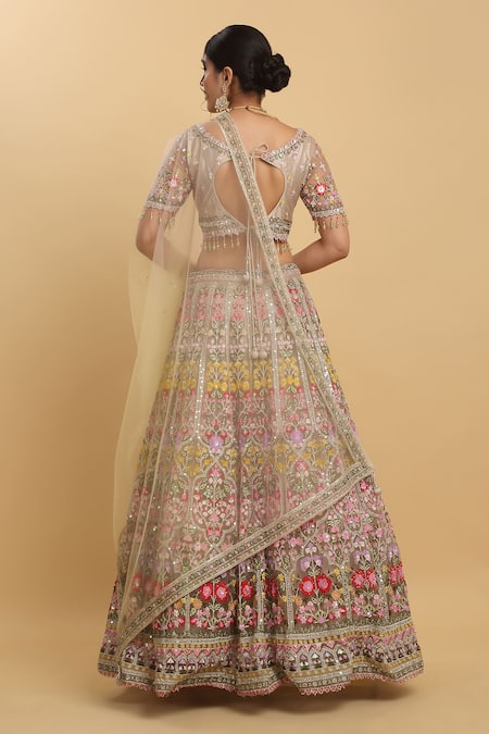 Aham-Vayam Gulposh Mirror & Thread Embroidered Bridal Lehenga Set 