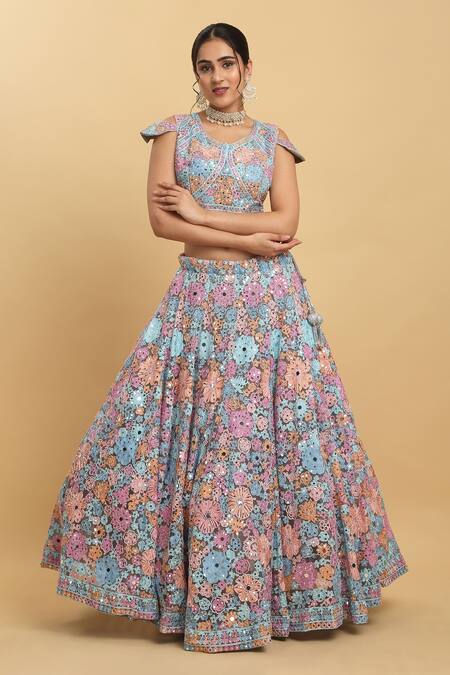 Buy Aham-Vayam Multi Color Cotton, Organza, Net, Bahaara Thread And Embroidered Lehenga Set Online at Aza Fashions Buy_Aham-Vayam_Multi Color Cotton, Organza, Net, Bahaara Thread And Embroidered Lehenga Set _Online_at_Aza_Fashions