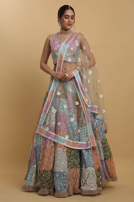 Aham-Vayam Divyam Thread & Mirror Embroidered Lehenga Set 