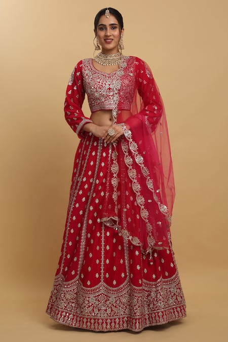 Shop Designer Pure Silk Zari Work Bridal Lehenga Online India & USA – Sunasa