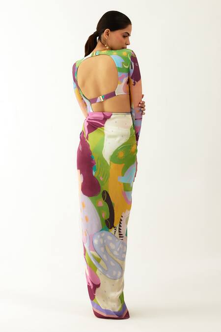 Shop Tizzi Multi Color Open Neck Abstract Printed Sarong at Aza Fashions Shop_Tizzi_Multi Color Open Neck Abstract Printed Sarong_at_Aza_Fashions