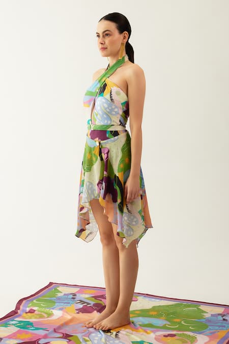 Tizzi_Multi Color Crepe Tetra Printed Handkerchief Skirt _Online_at_Aza_Fashions
