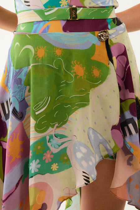 Shop_Tizzi_Multi Color Crepe Tetra Printed Handkerchief Skirt _Online_at_Aza_Fashions