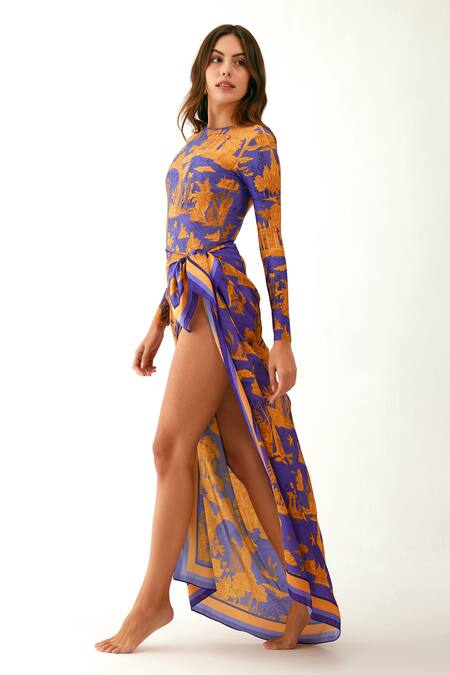 Buy_Tizzi_Multi Color Chiffon, Satin Palace Print Sarong_Online_at_Aza_Fashions
