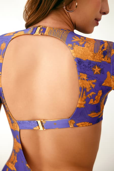 Buy_Tizzi_Multi Color Polyamide, Lycra Round Neck Halo Architectural Print Swimsuit_Online_at_Aza_Fashions