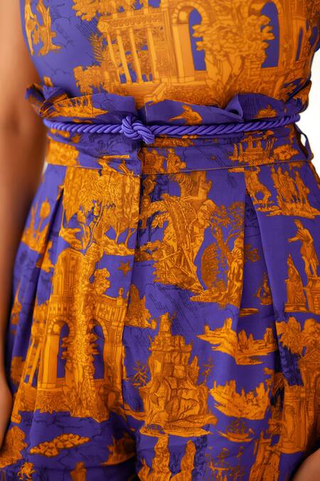 Shop_Tizzi_Multi Color Crepe Architectural Print Shorts _Online_at_Aza_Fashions