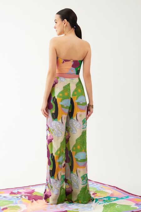 Shop Tizzi Multi Color Crepe Doric Abstract Print Flared Pant at Aza Fashions Shop_Tizzi_Multi Color Crepe Doric Abstract Print Flared Pant_at_Aza_Fashions