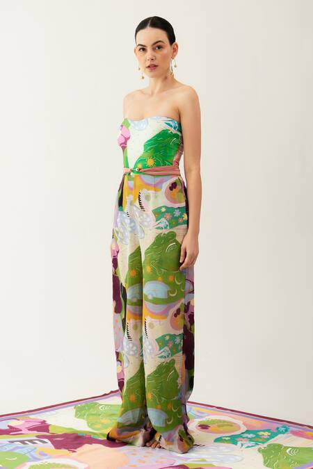 Tizzi Multi Color Crepe Doric Abstract Print Flared Pant Online at Aza Fashions Tizzi_Multi Color Crepe Doric Abstract Print Flared Pant_Online_at_Aza_Fashions