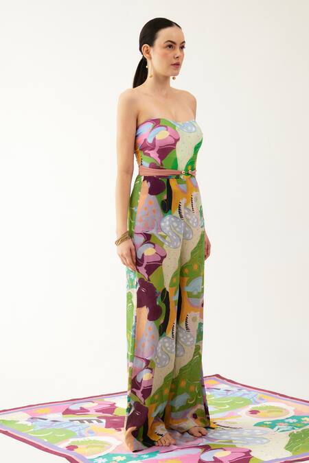 Buy Tizzi Multi Color Crepe Doric Abstract Print Flared Pant Online at Aza Fashions Buy_Tizzi_Multi Color Crepe Doric Abstract Print Flared Pant_Online_at_Aza_Fashions