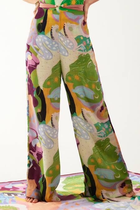 Shop Tizzi Multi Color Crepe Doric Abstract Print Flared Pant Online at Aza Fashions Shop_Tizzi_Multi Color Crepe Doric Abstract Print Flared Pant_Online_at_Aza_Fashions