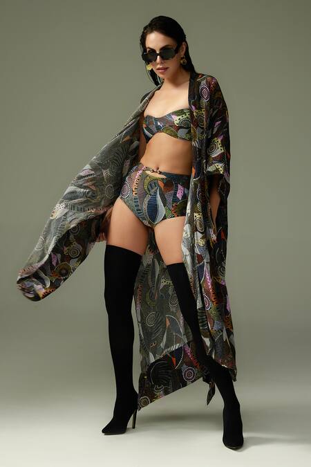 Tizzi Multi Color Crepe Open Neck Atelio Celeste Art Print Long Kaftan Online at Aza Fashions Tizzi_Multi Color Crepe Open Neck Atelio Celeste Art Print Long Kaftan_Online_at_Aza_Fashions