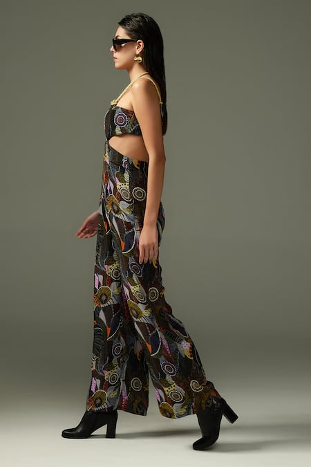 Tizzi_Multi Color Crepe Square Neck Diamenti Moonchild Print Jumpsuit _Online_at_Aza_Fashions