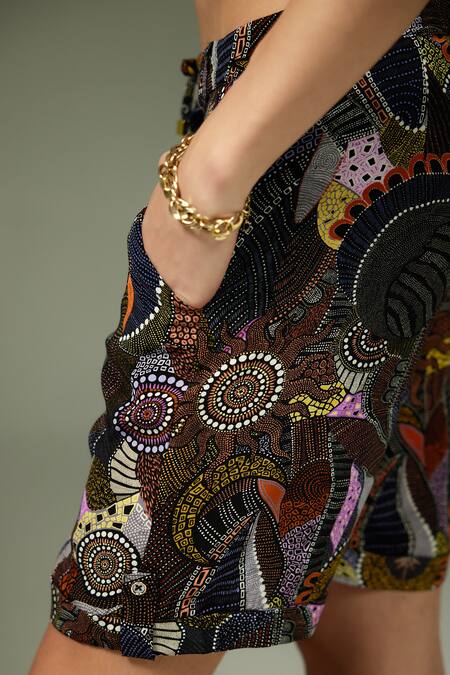 Tizzi_Multi Color Crepe Lunar Child Print Designer Shorts_Online_at_Aza_Fashions