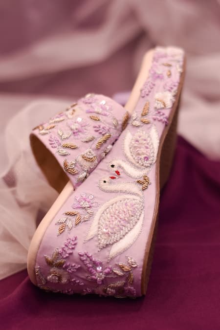 Around Always Purple Sequins, Zari, Beads Zardozi Embroidered Lavender Wedges Online at Aza Fashions Around Always_Purple Sequins, Zari, Beads Zardozi Embroidered Lavender Wedges _Online_at_Aza_Fashions