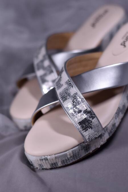 Around Always Silver Sequins Embroidered Wedges Online at Aza Fashions Around Always_Silver Sequins Embroidered Wedges_Online_at_Aza_Fashions