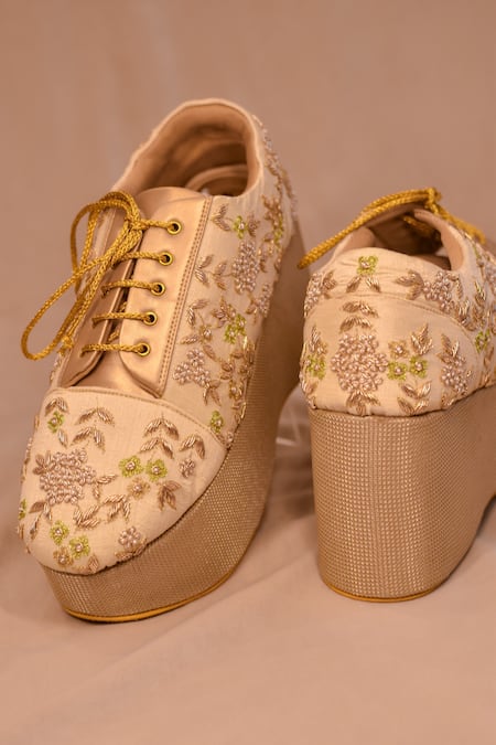 Around Always Gold Zardozi Embroidered Sneaker Wedges 