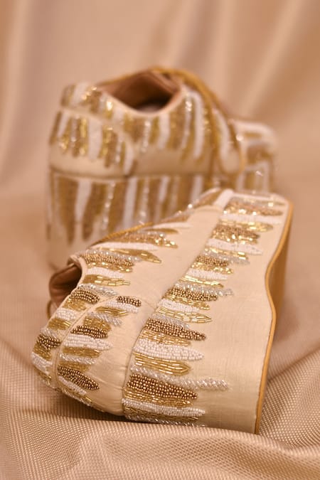 Around Always_Gold Cut Dana Embroidered Sneaker Wedges _Online_at_Aza_Fashions