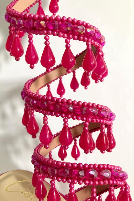 Ciel_Pink Pearls, Crystals Chandelier Spiral Embellished Heels_Online_at_Aza_Fashions