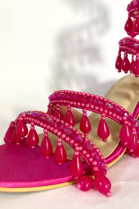 Buy_Ciel_Pink Pearls, Crystals Chandelier Spiral Embellished Heels_Online_at_Aza_Fashions