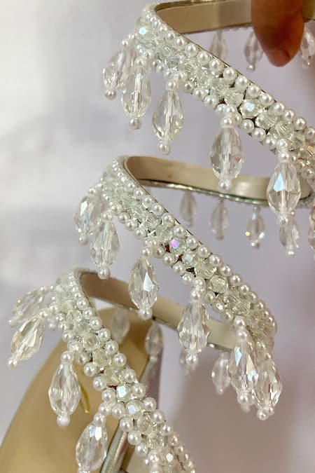 Ciel_Silver Pearls, Crystals Chandelier Embellished Spiral Heels _Online_at_Aza_Fashions