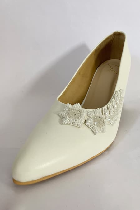 Ciel White Cutdana Florence 3-d Floral Embellished Stilettoes 