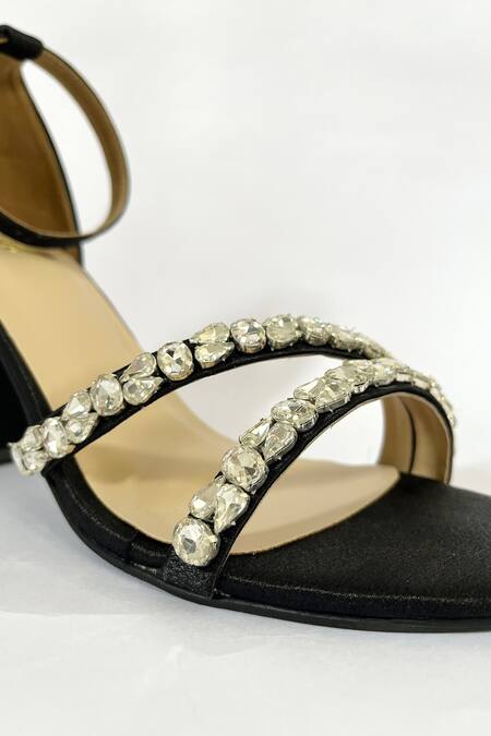 Buy_Ciel_Black Stones, Crystals Amber Swarovski Embellished Block Heels _Online_at_Aza_Fashions