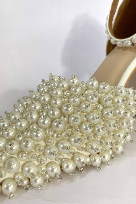 Ciel_White Pearls, Beads Moonstone Embellished Heels _Online_at_Aza_Fashions