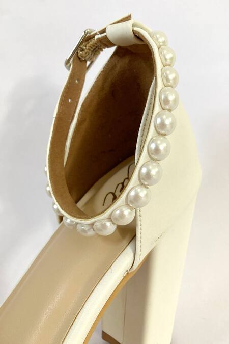 Shop_Ciel_White Pearls, Beads Moonstone Embellished Heels _Online_at_Aza_Fashions