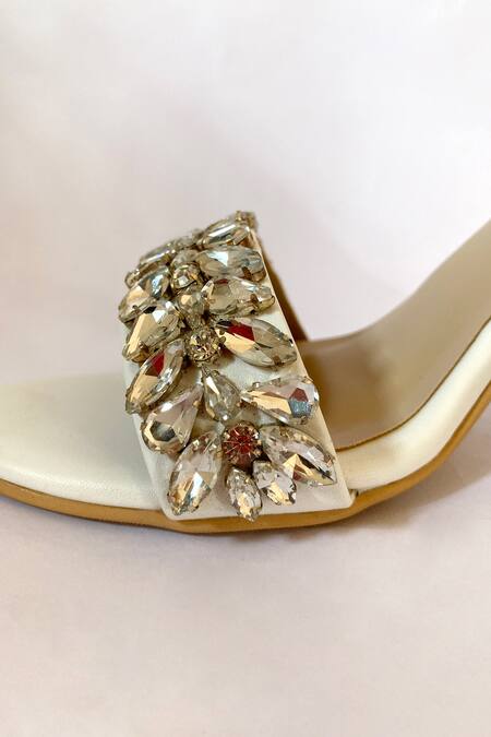 Buy_Ciel_White Crystals Zircon Embellished Heels _Online_at_Aza_Fashions
