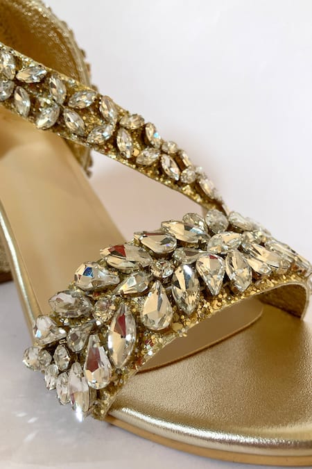 Ciel_Gold Crystals, Sequins Orphea Embellished Strap Heels _Online_at_Aza_Fashions
