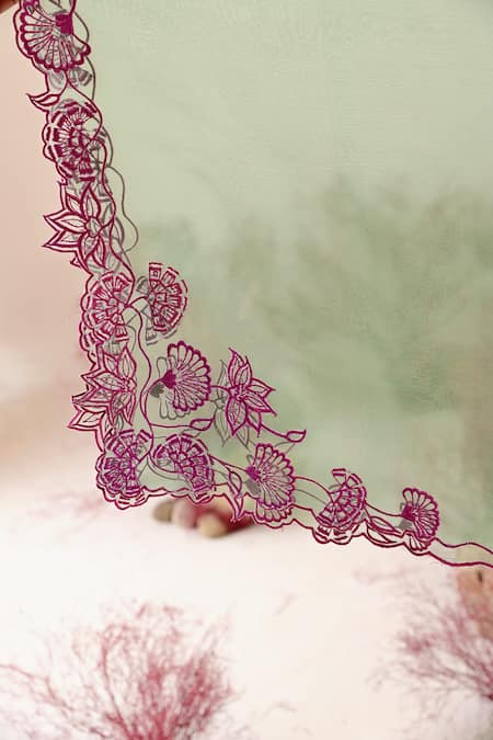 Shop_Baise Gaba_Green Crepe, Organza Embroidery Round Neck Manohari Floral Anarkali Set 