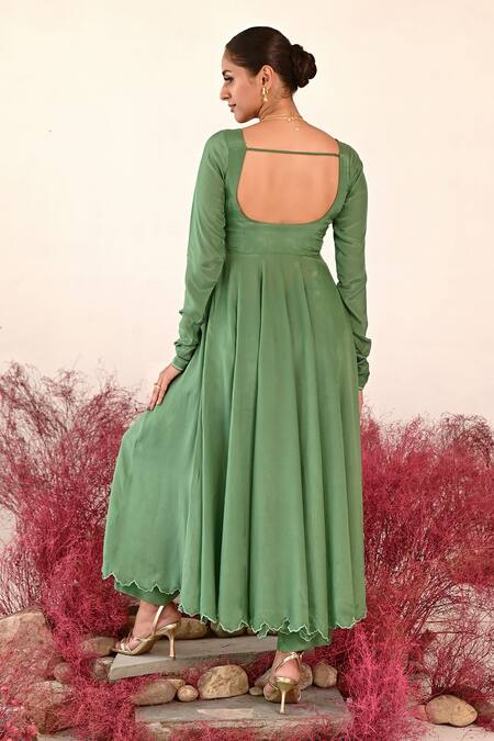 Baise Gaba Green Crepe Embroidery Round Neck Manohari Floral Anarkali Online at Aza Fashions Baise Gaba_Green Crepe Embroidery Round Neck Manohari Floral Anarkali _Online_at_Aza_Fashions