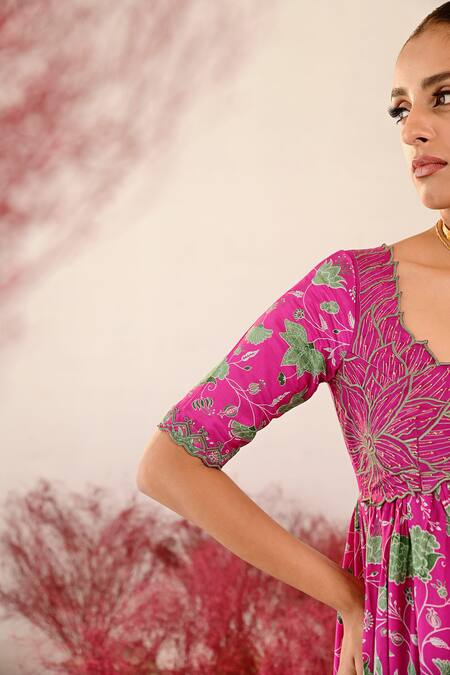 Buy Baise Gaba Magenta Crepe Embroidery V-neck Gulnaaz Floral Anarkali Online at Aza Fashions Buy_Baise Gaba_Magenta Crepe Embroidery V-neck Gulnaaz Floral Anarkali _Online_at_Aza_Fashions