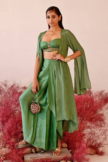 Buy Baise Gaba Green Satin, Organza Embroidery Sutra Floral Blouse Online at Aza Fashions Buy_Baise Gaba_Green Satin, Organza Embroidery Sutra Floral Blouse _Online_at_Aza_Fashions