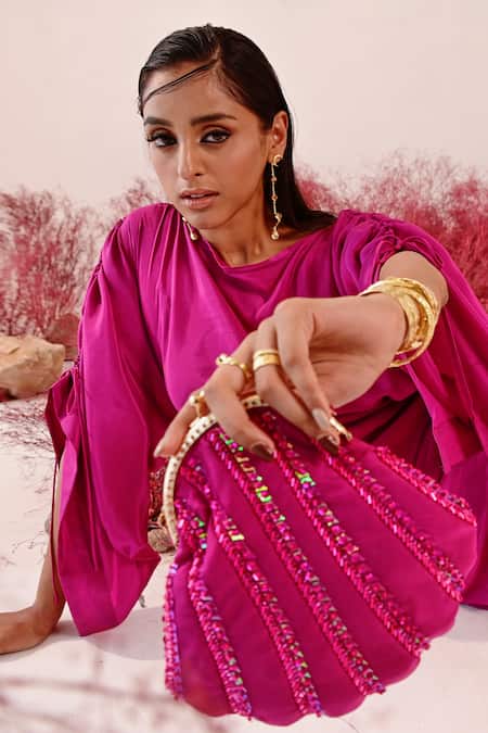 Shop Baise Gaba Magenta Beads Sufi Embellished Potli Bag at Aza Fashions Shop_Baise Gaba_Magenta Beads Sufi Embellished Potli Bag _at_Aza_Fashions