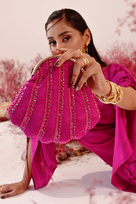 Baise Gaba Magenta Beads Sufi Embellished Potli Bag Online at Aza Fashions Baise Gaba_Magenta Beads Sufi Embellished Potli Bag _Online_at_Aza_Fashions