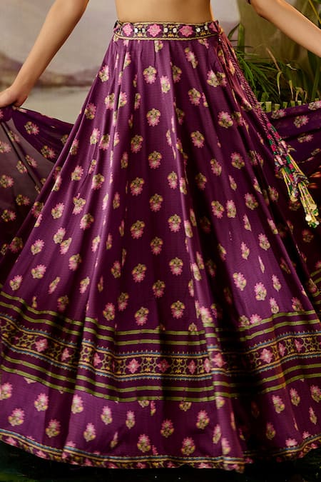 Buy Baise Gaba Purple Georgette, Modal Cut Work, Embroidery, Kamli Lotus Print Lehenga Set Buy_Baise Gaba_Purple Georgette, Modal Cut Work, Embroidery, Kamli Lotus Print Lehenga Set