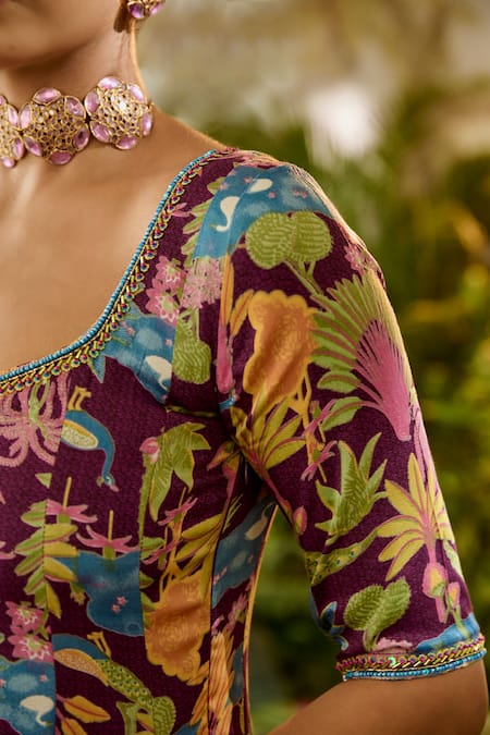 Shop Baise Gaba Purple Modal, Satin, Georgette Embroidery, Sita Bird And Tree Print Anarkali Set Online at Aza Fashions Shop_Baise Gaba_Purple Modal, Satin, Georgette Embroidery, Sita Bird And Tree Print Anarkali Set _Online_at_Aza_Fashions